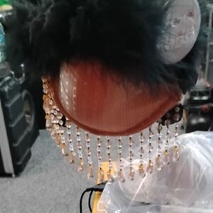 Elegant Black Feathered And Beige Bag